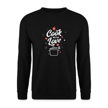 Kochen mit Liebe - Unisex Pullover - Schwarz - Vorne - Alina (178cm) & Michal (187cm)