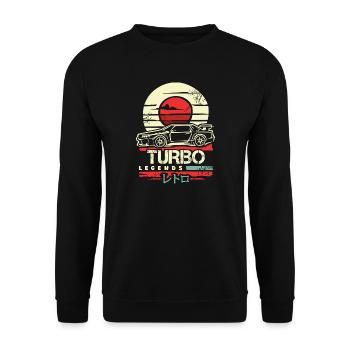 Retro JDM Turbo – Japanisches Auto Design - Unisex Pullover - Schwarz - Vorne - Alina (178cm) & Michal (187cm)