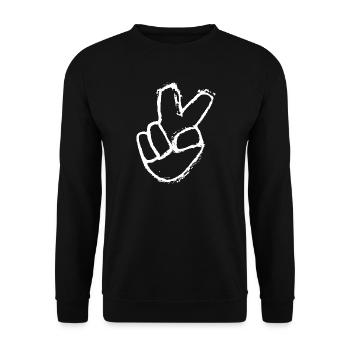 Victory-Zeichen - Peace und Frieden - Unisex Pullover - Schwarz - Vorne - Alina (178cm) & Michal (187cm)