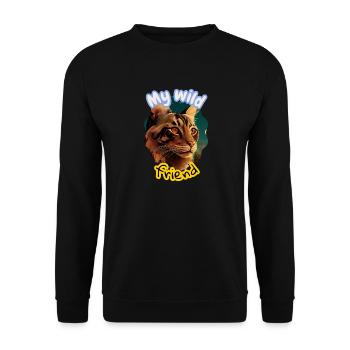 Wildkatze Freundschaft Illustration - Unisex Pullover - Schwarz - Vorne - Alina (178cm) & Michal (187cm)