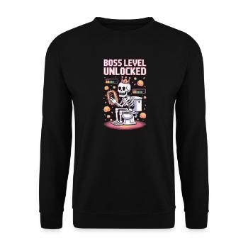 Endboss Level Unlocked – Retro Gaming Skelett auf - Unisex Pullover - Schwarz - Vorne - Alina (178cm) & Michal (187cm)