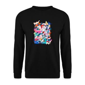 Muster ,Pop Art , Art,Collage, kunst,zeitung, typo - Unisex Pullover - Schwarz - Vorne - Alina (178cm) & Michal (187cm)