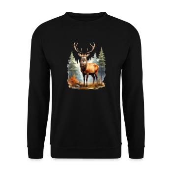Majestätischer Hirsch im Herbstwald - Unisex Pullover - Schwarz - Vorne - Alina (178cm) & Michal (187cm)