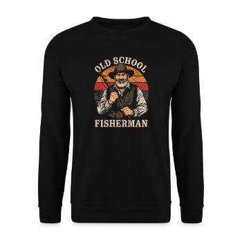 Old School Fisherman Retro Angler Motif - Unisex Sweatshirt - black - Front - Alina (178cm) & Michal (187cm)