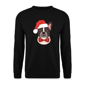 French Bulldog mit Weihnachtsmütze Minimalistisch - Unisex Pullover - Schwarz - Vorne - Alina (178cm) & Michal (187cm)