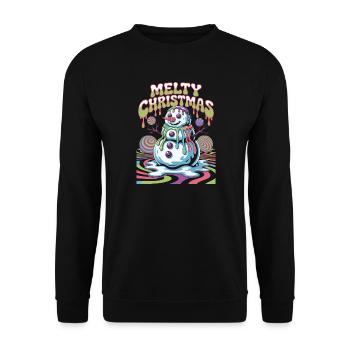 Schmelzender Weihnachtsschneemann - Unisex Pullover - Schwarz - Vorne - Alina (178cm) & Michal (187cm)