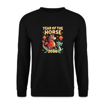 Chinese New Year Of The Horse 2026 - Unisex Pullover - Schwarz - Vorne - Alina (178cm) & Michal (187cm)