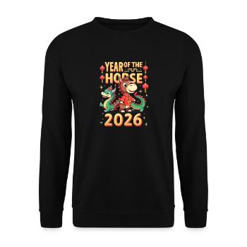 Chinese New Year Of The Horse 2026 - Unisex Pullover - Schwarz - Vorne - Alina (178cm) & Michal (187cm)
