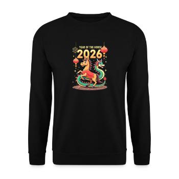 Chinese New Year Of The Horse 2026 - Unisex Pullover - Schwarz - Vorne - Alina (178cm) & Michal (187cm)