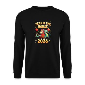 Chinese New Year Of The Horse 2026 - Unisex Pullover - Schwarz - Vorne - Alina (178cm) & Michal (187cm)