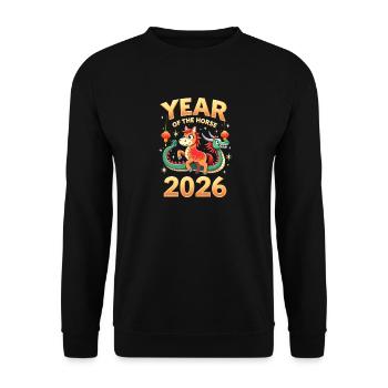 Chinese New Year Of The Horse 2026 - Unisex Pullover - Schwarz - Vorne - Alina (178cm) & Michal (187cm)