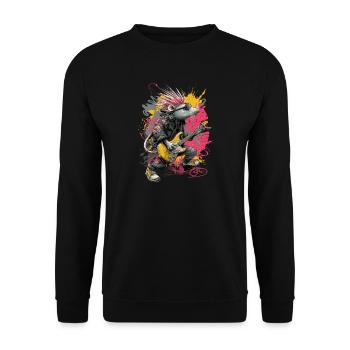 Punk Ratte mit Gitarre – Rock Art - Unisex Pullover - Schwarz - Vorne - Alina (178cm) & Michal (187cm)