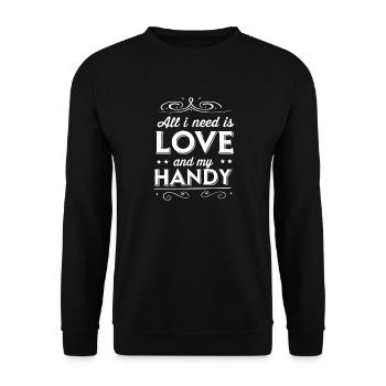 all i need is love and my handy - black & white - Unisex Sweatshirt - black - Front - Alina (178cm) & Michal (187cm)