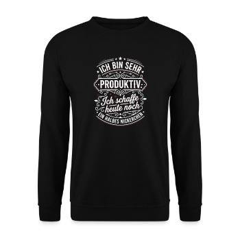 Ich bin sehr produktiv: Halbes Nickerchen - Unisex Pullover - Schwarz - Vorne - Alina (178cm) & Michal (187cm)