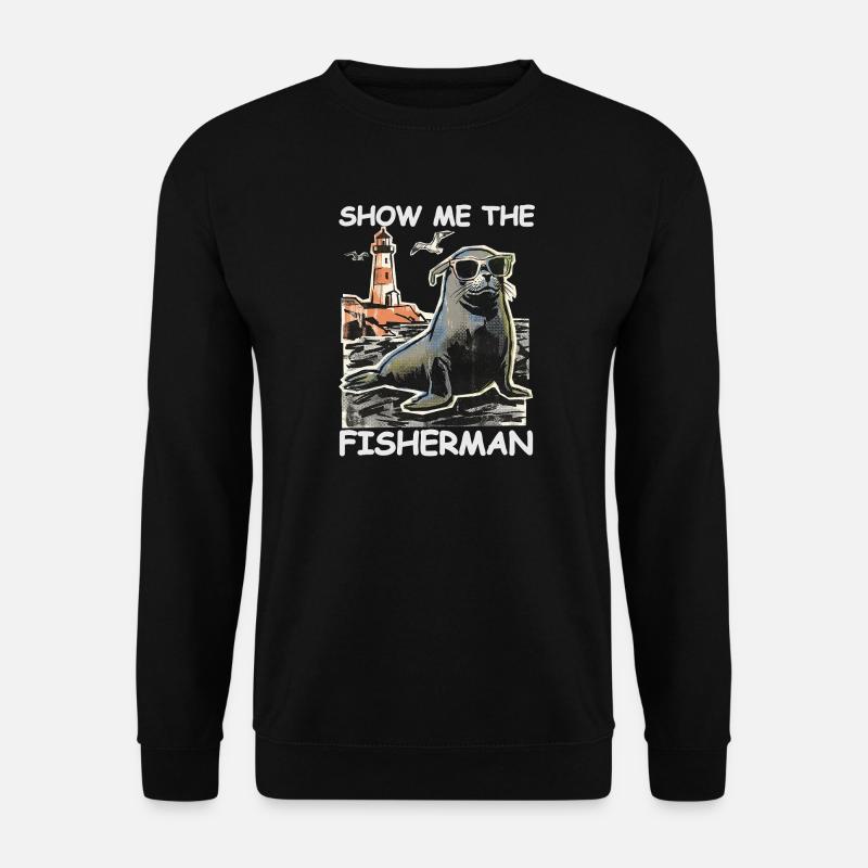 Lustiger Seehund Sucht Fisch - Unisex Pullover - Schwarz