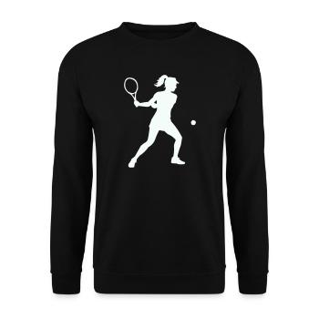 Tennis silhouette im Schwung - Unisex Pullover - Schwarz - Vorne - Alina (178cm) & Michal (187cm)