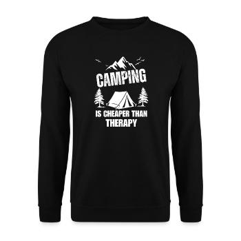 Happy Camper Camping Hiking Gift for Outdoor Lover - Unisex Sweatshirt - black - Front - Alina (178cm) & Michal (187cm)