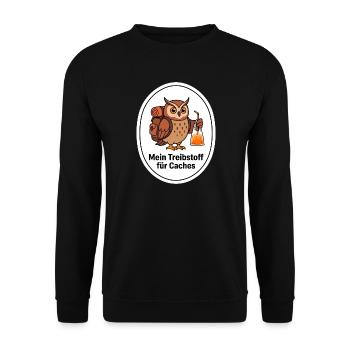 Geocaching Sticker Eule Thai Tea Treibstoff - Unisex Pullover - Schwarz - Vorne - Alina (178cm) & Michal (187cm)