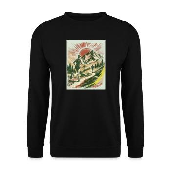 Trailer und Wanderer Retro Design - Unisex Pullover - Schwarz - Vorne - Alina (178cm) & Michal (187cm)