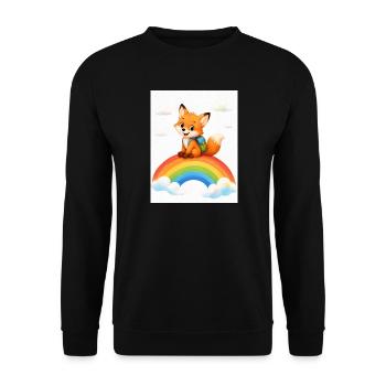Fuchs auf Regenbogen – Aquarell - Unisex Pullover - Schwarz - Vorne - Alina (178cm) & Michal (187cm)