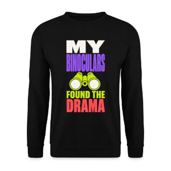Fernglas – My Binoculars Found the Drama - Unisex Pullover - Schwarz - Vorne - Alina (178cm) & Michal (187cm)