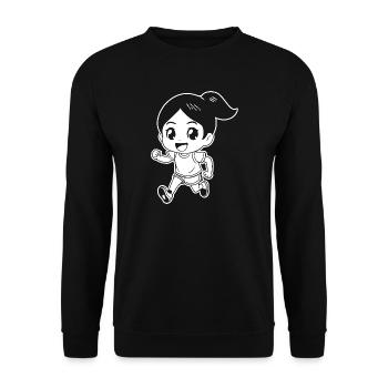 Marathon Läuferin Comic Look - Unisex Pullover - Schwarz - Vorne - Alina (178cm) & Michal (187cm)