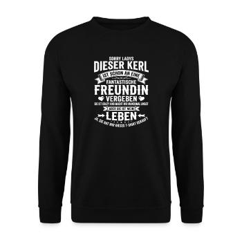Freundin Beziehung Männer Humor Lustiger Spruch - Unisex Pullover - Schwarz - Vorne - Alina (178cm) & Michal (187cm)