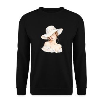 Portrait einer Frau mit Hut - Unisex Pullover - Schwarz - Vorne - Alina (178cm) & Michal (187cm)