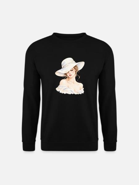 Portrait einer Frau mit Hut - Unisex Pullover - Schwarz