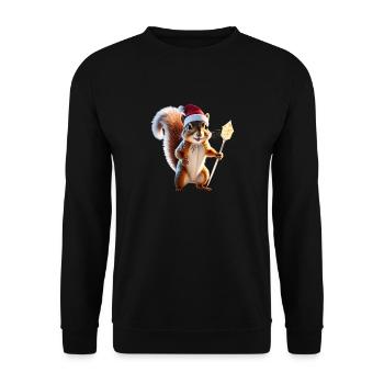 Magisches Weihnachts Eichhörnchen, Hüter des Wades - Unisex Pullover - Schwarz - Vorne - Alina (178cm) & Michal (187cm)