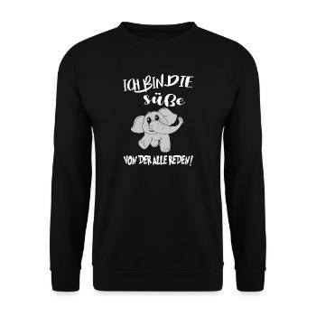 Babysprüche Ich bin die süße von der alle reden - Unisex Pullover - Schwarz - Vorne - Alina (178cm) & Michal (187cm)