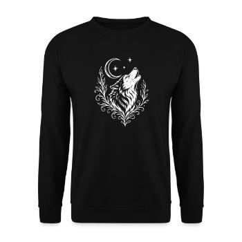 Weißer Wolf mit Mond - Wolf Tattoo - Unisex Pullover - Schwarz - Vorne - Alina (178cm) & Michal (187cm)