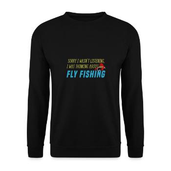 Nachdenken über Fliegenfischen Hobby Fischer - Unisex Pullover - Schwarz - Vorne - Alina (178cm) & Michal (187cm)