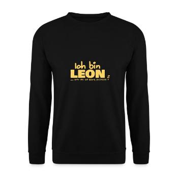 Ausrede Namenschild Leon - Unisex Pullover - Schwarz - Vorne - Alina (178cm) & Michal (187cm)