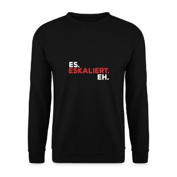 It escalates for techno parties and festivals - Unisex Pullover - Schwarz - Vorne - Alina (178cm) & Michal (187cm)