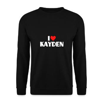 I love Kayden Rotes Herz Liebe Fan Geschenk - Unisex Pullover - Schwarz - Vorne - Alina (178cm) & Michal (187cm)