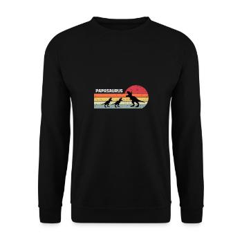 Papasaurius Papa Dino Retro Geschenk - Unisex Pullover - Schwarz - Vorne - Alina (178cm) & Michal (187cm)