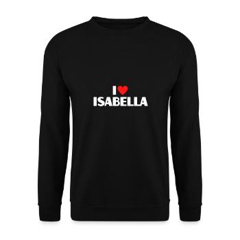 I love Isabella Rotes Herz Liebe Fan Geschenk - Unisex Pullover - Schwarz - Vorne - Alina (178cm) & Michal (187cm)