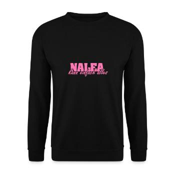 Geschenk für Nalea - Unisex Pullover - Schwarz - Vorne - Alina (178cm) & Michal (187cm)