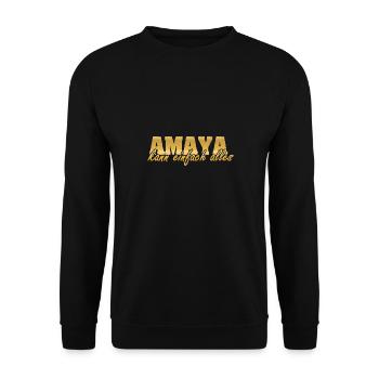 Geschenk für Amaya - Unisex Pullover - Schwarz - Vorne - Alina (178cm) & Michal (187cm)