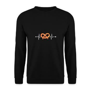 Brezel Herzschlag - Unisex Pullover - Schwarz - Vorne - Alina (178cm) & Michal (187cm)
