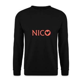 Liebe und Herzen für Nico - Unisex Pullover - Schwarz - Vorne - Alina (178cm) & Michal (187cm)