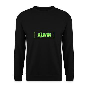Taufe Taufgeschenk Geschenkidee Vorname Alwin - Unisex Pullover - Schwarz - Vorne - Alina (178cm) & Michal (187cm)