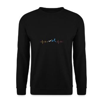 Herzschlag Wandern Hiking Berge Geschenk - Unisex Pullover - Schwarz - Vorne - Alina (178cm) & Michal (187cm)