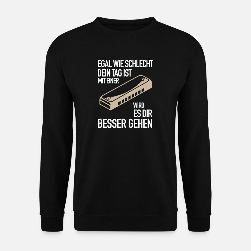 Geschenk schlechter Tag mit Mundharmonika geht - Unisex Pullover - Schwarz