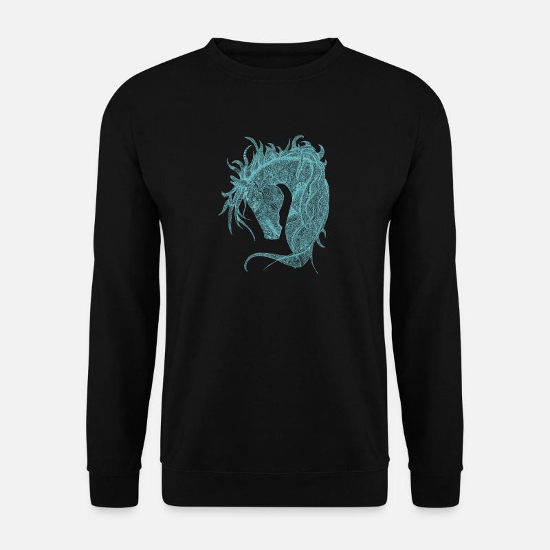 Horses Head Zentangle Turquoise - Unisex Sweatshirt - black