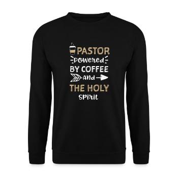 Pastor Powered By Coffee And The... - Unisex Sweatshirt - black - Front - Alina (178cm) & Michal (187cm)
