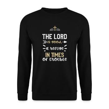 The Lord is good, a refuge in ti... - Unisex Sweatshirt - black - Front - Alina (178cm) & Michal (187cm)