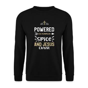 Powered By Pumpkin Spice And Jes... - Unisex Pullover - Schwarz - Vorne - Alina (178cm) & Michal (187cm)