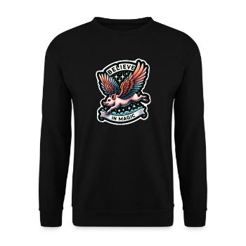 Magic Flying Pig with Believe in Magic - Unisex Sweatshirt - black - Front - Alina (178cm) & Michal (187cm)